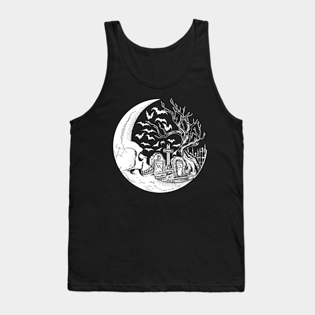 Graveyard Moon in White Tank Top by RavenWake